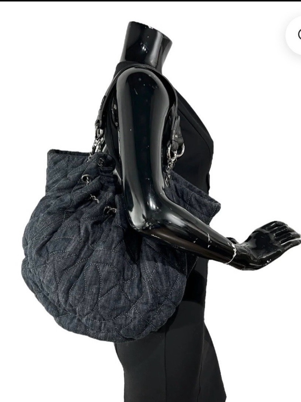 CHANEL Quilted Drawstring Hobo Bag in Denim